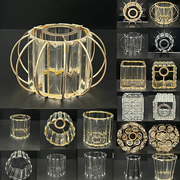 水晶灯罩客厅壁吊灯金色，方形圆柱黑色灯笼，螺口外壳灯具配件