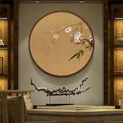 实木新中式圆形挂画客厅背景墙壁画餐厅玄关复古花鸟装饰画中国风