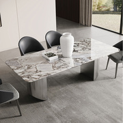 意式轻奢大理石不锈钢餐桌现代简约家用长方高端设计师餐桌小户型