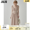 JIUJIU法式木耳边粉色连衣裙女2024年夏季收腰设计感气质裙子