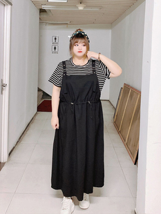 300斤韩版慵懒风两件套装长裙，显瘦短袖连衣裙，hello胖妞特大码女装