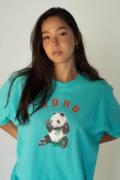 ADHD夏季原创熊猫印花闪粉圆领街头短袖T恤