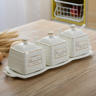 欧式调味罐创意陶瓷调味盒瓶，调料罐盒瓶盐罐三件套装厨房用品用具