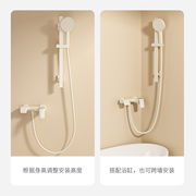 定制日本奶油风简易花洒套装全铜冷热数显家用淋浴浴缸分体龙头灰