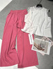 背心长裤两件套衬衫粉色薄料套装荷叶边白色拖地女夏T+直筒无袖潮