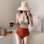 性感泳衣女款韩国ins风，保守分体高腰，比基尼小胸遮肚显瘦温泉泳装
