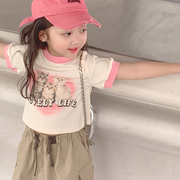 韩国童装女童短袖T恤2024夏装儿童夏季纯棉卡通大童洋气短款上衣