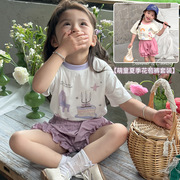 洋气可爱儿童夏季套装2024夏季中小儿童女宝宝棉质圆领女童T恤
