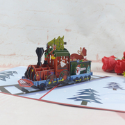 圣诞节生日儿童创意手工拼装火车折叠模型3D立体贺卡纸雕印刷定制