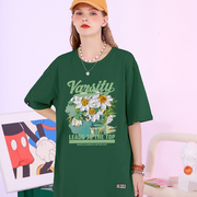 短袖夏季纯棉t恤女美式复古潮牌潮流半袖，2023绿色体恤多巴胺