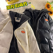 港仔风大码假两件棉服加厚pu皮机车面包，服男冬季情侣连帽外套