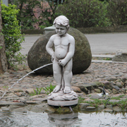 欧式创意招财流水喷泉水景，摆设小孩尿尿流水水景，庭院别墅鱼池摆件