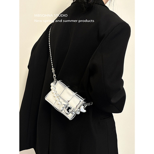 MBSQHNA小众设计mini编织包包女夏珍珠链手提单肩斜挎迷你口红包