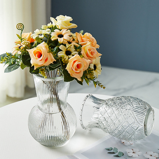 简约圆形宜家透明玻璃花瓶水养鲜花创意ins风插花瓶客厅装饰摆件