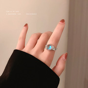 欧美时尚水晶月光石戒指女小众复古风简约甜酷指环冷淡风手饰品潮