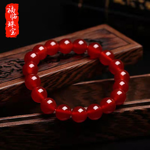 天然红玛瑙手链女生情侣，黑红色水晶本命年手链，佛珠单圈情人节礼物
