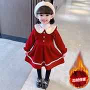 女童连衣裙冬季女宝宝娃娃领冬装，2022年小女孩洋气长袖公主裙
