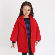 雅童小铺大红色女童羊毛，呢大衣冬季童装，中长款外套儿童大衣外套