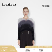 bebe冬季系列女士气质V领仿貂绒渐变短款毛针织衫上衣430515