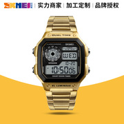 Skmei时尚潮流速卖通电子表 个性方形数字玫瑰金男士方形手表