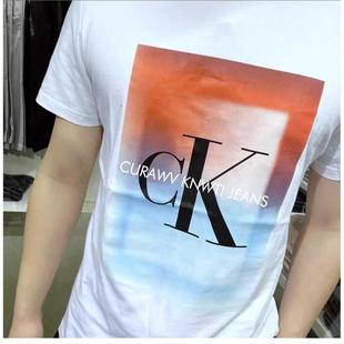 CKJeans夏季男士简约时尚纯棉顺滑纯色圆领百搭短袖T恤衫潮流