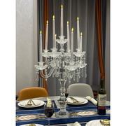 蜡烛台酒店水晶餐桌婚庆道具，玻璃九头烛台，摆件欧式浪漫宴会装饰