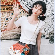 新中式短款薄上衣2023夏季国潮民族风刺绣T恤女修身百搭中国风