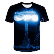 亚马逊 欧美外贸3D蘑菇云骷髅数码印花男女圆领大码短袖T恤衫