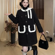 黑色加厚保暖羊毛呢，连衣裙小众设计感单排扣网红直播冬装气质优雅