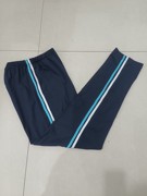 订做纯棉中小学生男女校服长裤深藏蓝色，贴白浅蓝色条运动休闲校裤