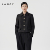 LANCY/朗姿2024春季黑色修身羊毛外套短款女翻领优雅法式上衣