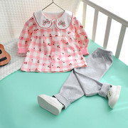 婴儿纯棉分体2件套洋气，秋长袖外穿小香风1岁宝宝秋装女宝套装