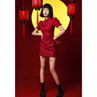 改良旗袍2023年夏季红色年轻款，敬酒服新娘，礼服结婚订婚连衣裙