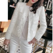 2022法式小个子亮片白色短外套女秋冬新名媛设计感小众小香风外套