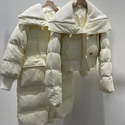 韩版羊羔毛大翻领羽绒服女冬季2023中长款白鸭绒加厚短款外套