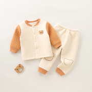 婴儿衣服秋装宝宝秋季0套装男孩6一12月一岁秋季两件套夹棉保暖衣