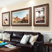 客厅装饰画欧式沙发壁画美式大气挂画风景油画餐厅，画背景墙三联画