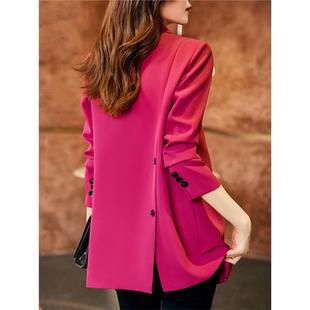 玫红色小西装外套女气质高级感秋季洋气小个子时尚西服套装上衣女