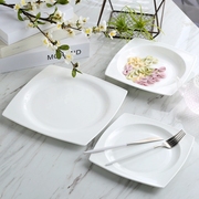 纯白创意盘子陶瓷菜盘家用牛排，盘子西餐盘子，骨瓷碟子方形餐具套装