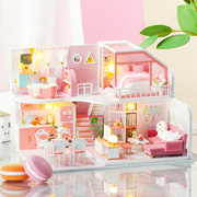 粉色复式别墅diy小屋手工制作小房子模型拼装艺术情人节礼物女生