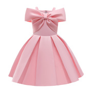 女童连衣裙23纯色蝴蝶结童装粉色吊带裙洋气公主裙儿童礼服裙