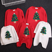 定制圣诞节亲子装婴儿连体爬服冬圣诞老人树加绒衫中小童加绒卫衣