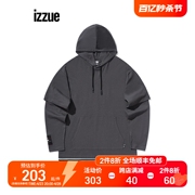 izzue男装连帽长袖t恤2022春季假两件叠层条纹拼接2114s2i