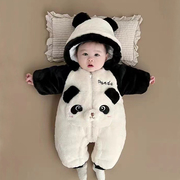 婴儿冬款连体衣宝宝衣服冬天双层保暖睡袋婴幼儿冬装熊猫外出爬服