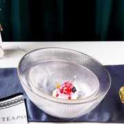 日式金边玻璃斜口碗锤纹沙拉碗餐具家用蔬菜甜品透明大碗火锅碗