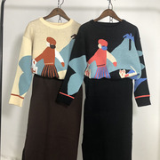 2023春季韩版卡通针织毛衣，+黑色半身长裙，套装学生减龄两件套