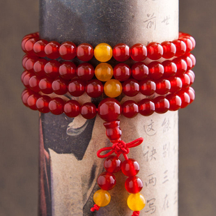 天然红玛瑙108颗粒念珠，手串多圈手链，女款时尚毛衣链
