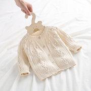 女宝宝春秋装1-3岁纯棉针织开衫6个月婴儿洋气毛衣新生儿小外套