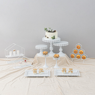 生日甜品台摆件展示架蛋糕，架子托盘摆台茶歇婚礼布置装饰套装白色