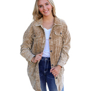 ebay跨境秋季纯色，长袖外套女欧美长款oversize复古夹克衫